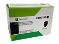 Genuine Lexmark 24B7157 black toner cartridge box for C2240 and XC2235 Unison laser printers. The white product packaging features green accents, multilingual text, and product part details on a transparent background.