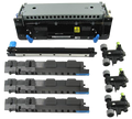 A Lexmark 41X2233 fuser maintenance kit displayed against a transparent background. The kit includes a large metallic and black fuser unit at the top, one long slender transfer roller, three horizontal tray separator pads with blue accents, and three media pick roller assemblies with grey wheels and green clips on the right side