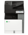 Front view of a Lexmark XC9635 A3 colour multifunctional printer standing vertically on a white background, featuring a light grey modular base tower, a dark grey wide-format A3 flatbed scanner topper, and a large 10.1-inch adjustable color touchscreen interface.