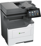 Right-angled perspective view of the Lexmark M3350 desktop printer unit, highlighting its side layout, structural design, and extended flatbed scanner assembly against a plain white background.
